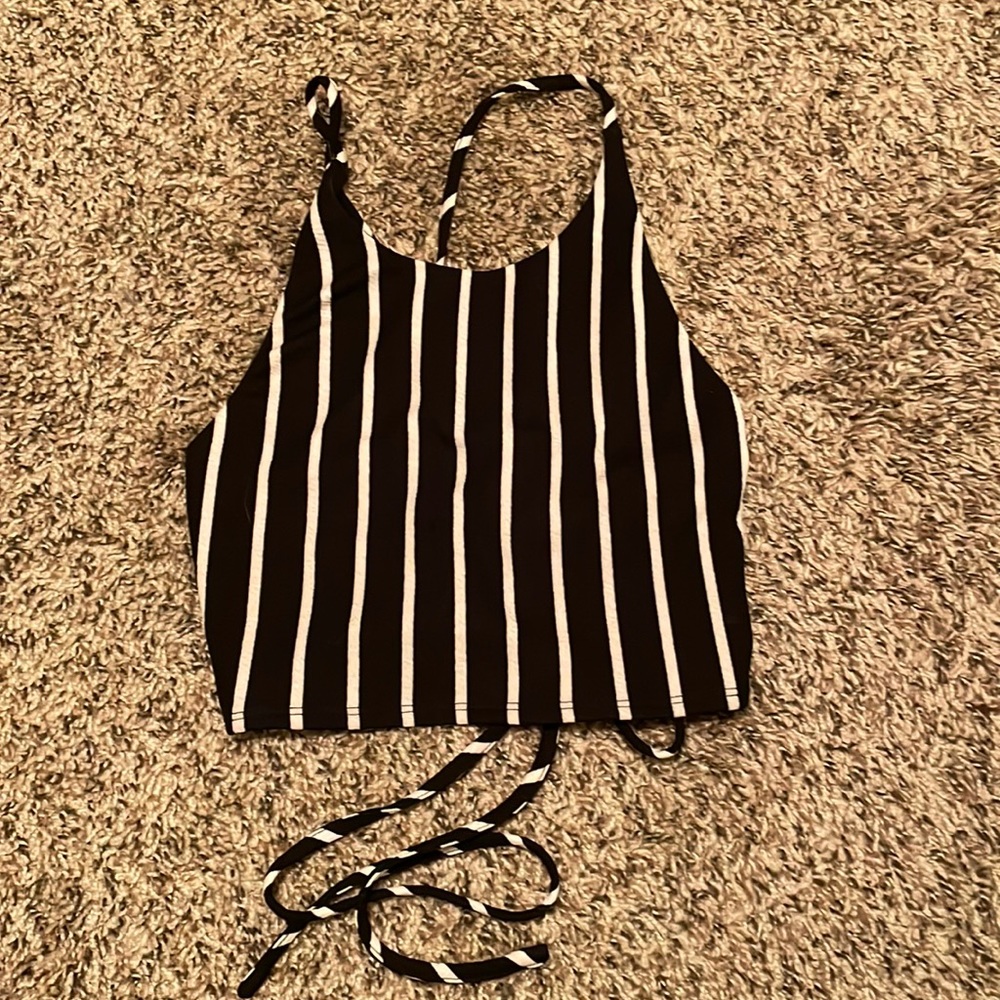 Black and white striped crop top